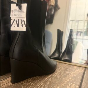 Zara Elegant Black Wedge Boots